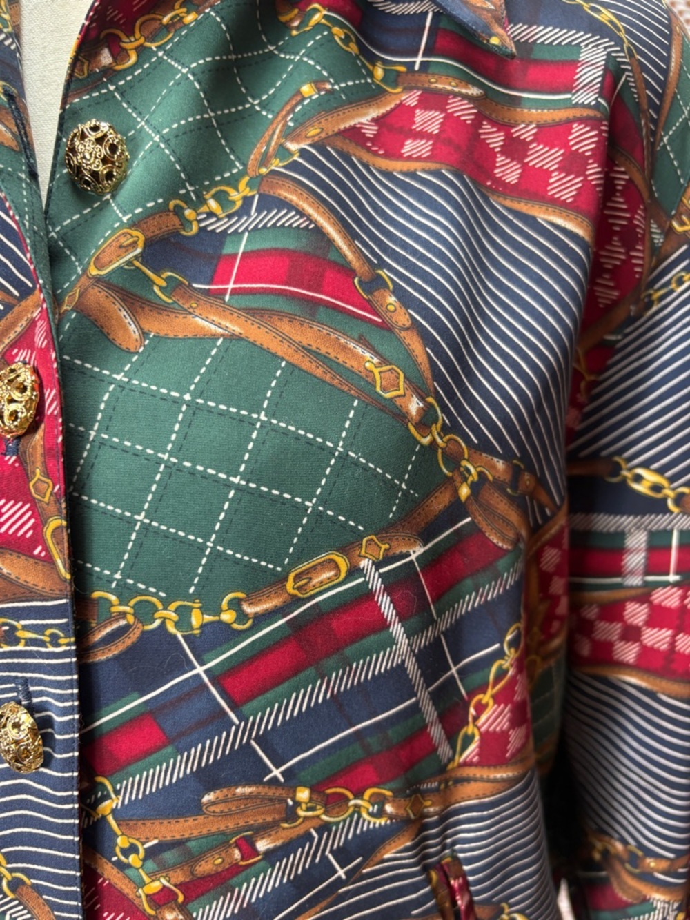 TanJay Petite Printed Jacket | Equestrian Plaid Mix Sz XS - Picture 12 of 13